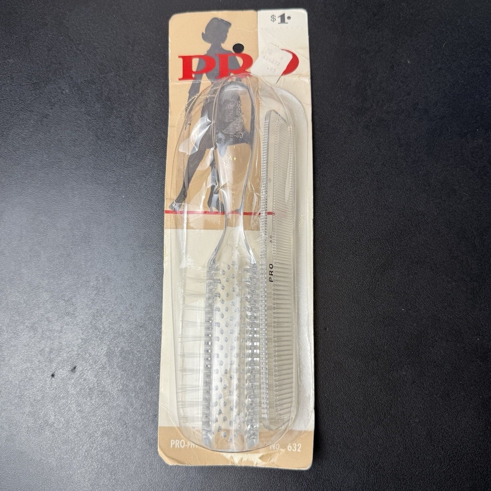 Vtg 2‎ Piece Jewelite Prophylactic Lucite Hairbrush Comb Set Nylon Bristles NIP